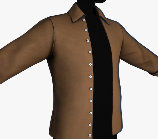 Brown Open Front Shirt Style 1 3D model