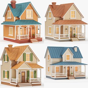 Cartoonish Wooden House Low Poly 3D Model Bundle
