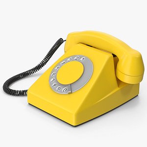 3D Yellow Rotary Dial Telephone model