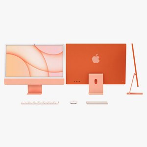 iMac 24 inch 2021 Orange with Keyboard-Mouse-Trackpad 3D model