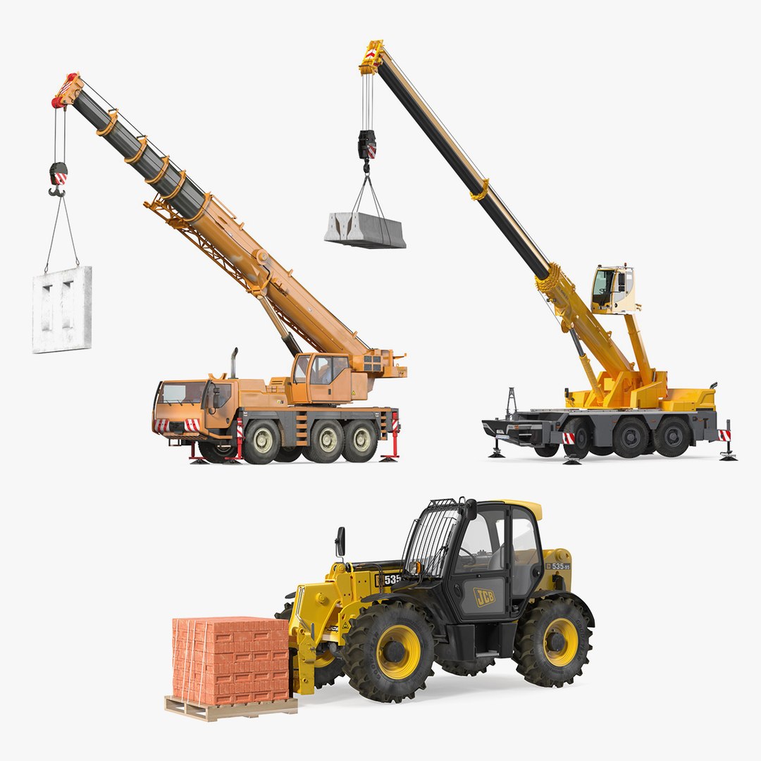 Rigged Industrial Vehicles with Building Materials Collection