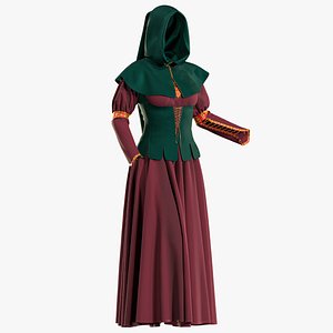 female medieval dress with texture 3D