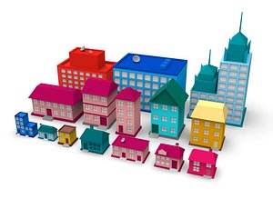 set of cartoon buildings