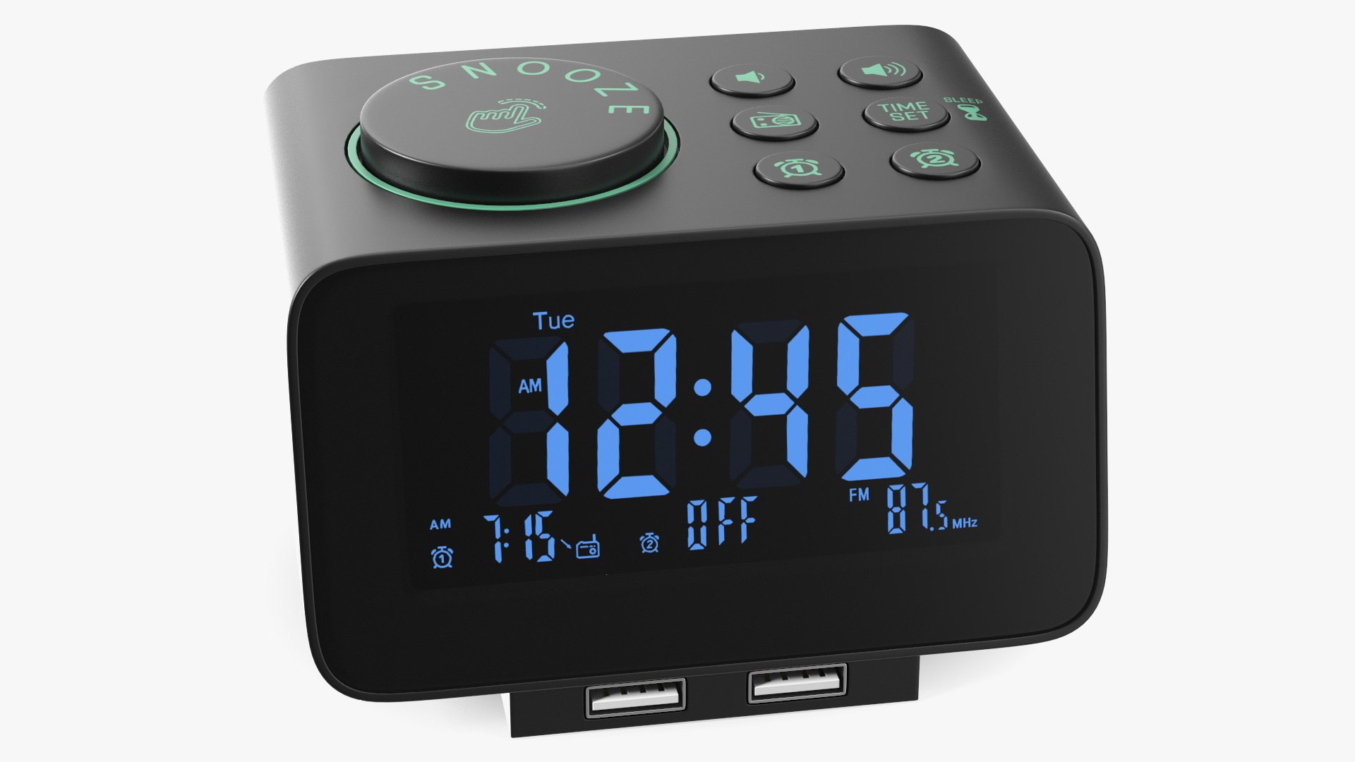 Dual Digital Alarm Clock Radio Plastic 3D model preview