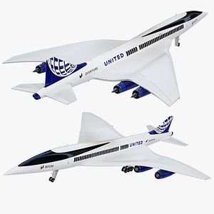 Boom Overture Supersonic Plane United Airlines Edition PBR 3D model