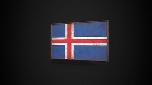 Old Picture Frame With Iceland Flag - Game Ready PBR Low-poly 3D Model 3D model