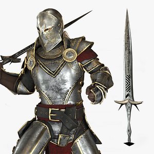Realistic Rigged Warrior Medieval Knight Plate Armor Character 3D Model