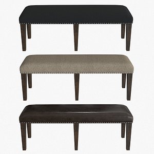 Backless Upholstered Dining Bench Oak 3D model