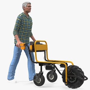 Elderly Man Motorized Electric Wheelbarrow Frame Rigged model