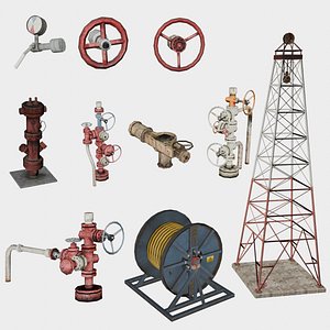 10 in 1 Oil Field Props Collection - Game Assets - Low Poly