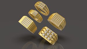 3D Diamond Gents Ring -6 pis - 007