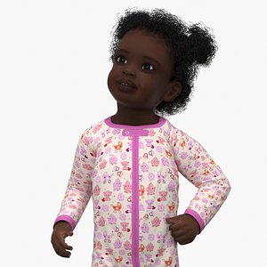Little Dark Skin Girl in Full Bodysuit Rigged 3D