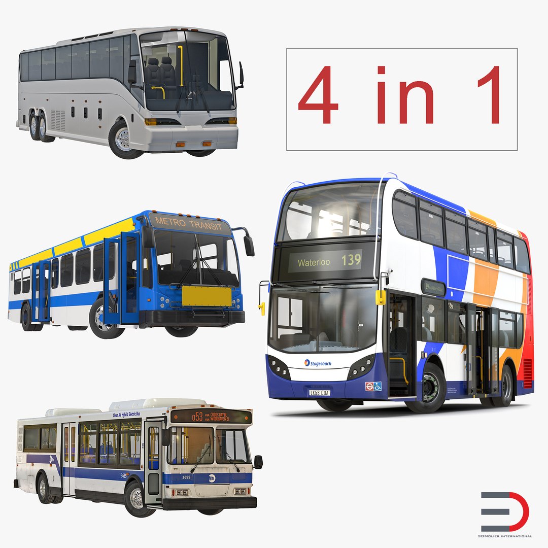 Rigged Buses Collection 2 3D Model 3D model preview