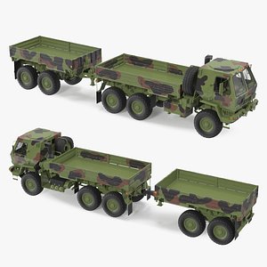 Oshkosh FMTV Camouflage Cargo Truck 6x6 with Drop Side Trailer M1092 Camouflage