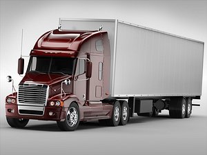 3d model freightliner truck trailer