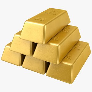 3D model realistic pile gold bars