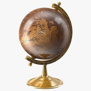 3D Antique Globe On Bronze Stand model