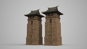 3D model towering ancient buildings