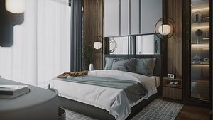 3D Hill House Interior Scene Bed Room Modern Interior Design 3D model model