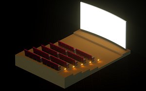 Low-poly cinema hall movie theater model