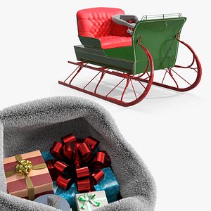 3D Antique Winter Sleigh with Santa Bag Fur