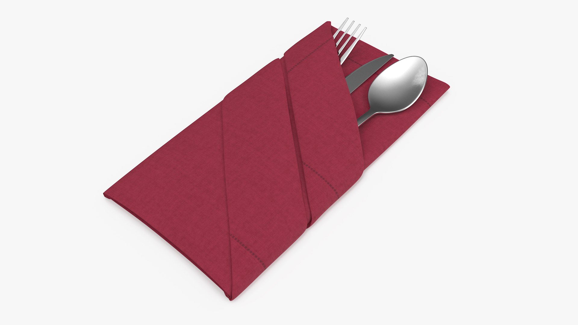 Buffet Napkin Fold with Steel Flatware 3D model preview