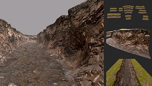 3D model Modular Low Poly PBR Muddy Cliff