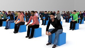 Low Poly Rigged and Animated Sitting Males Pack - 200 Pieces