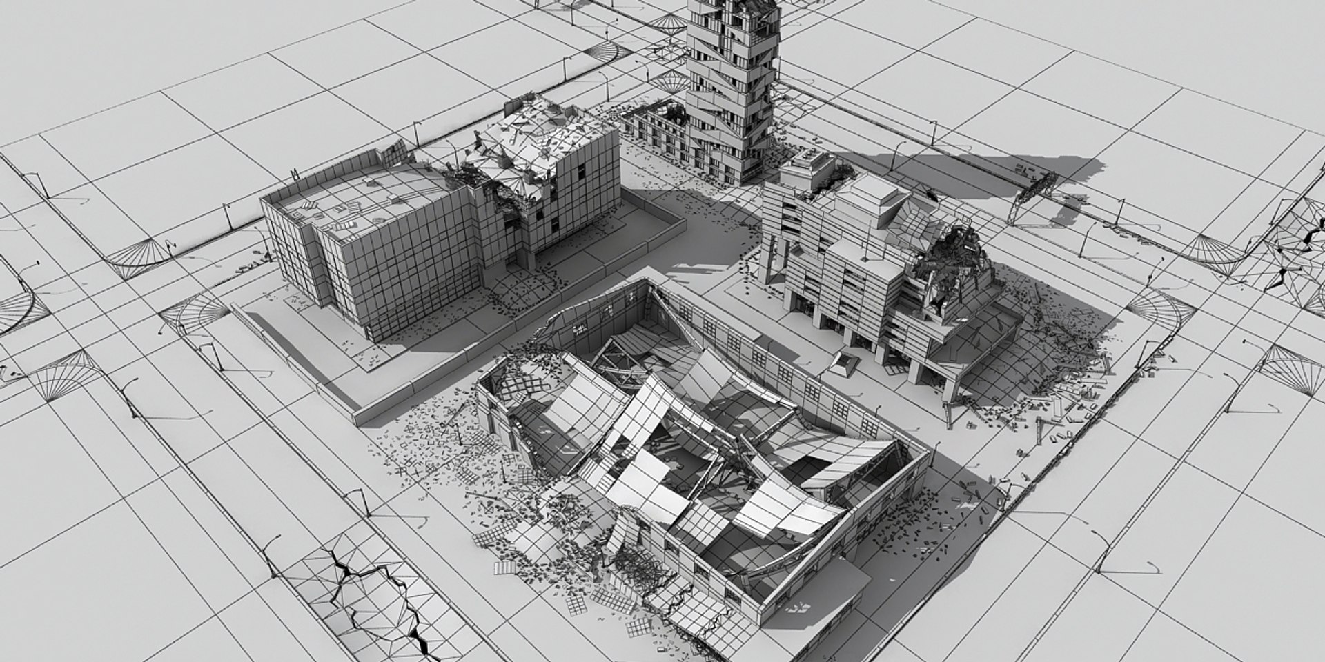 Destroyed City Block 3d 3ds