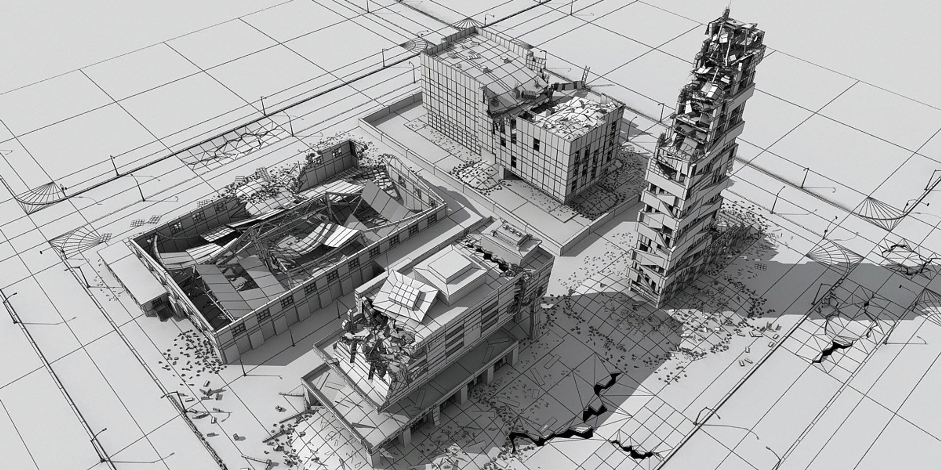 Destroyed City Block 3d 3ds