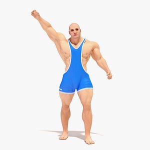 Athletic Male Victory Pose in Asics Blue Singlet 3D