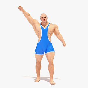 Athletic Male Victory Pose in Asics Blue Singlet