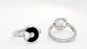 3D Cartier Amulette de Cartier Ring  Onyx and diamond
