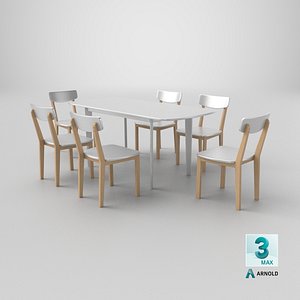 3D Style Dining Set - Clean White Table and Chairs model