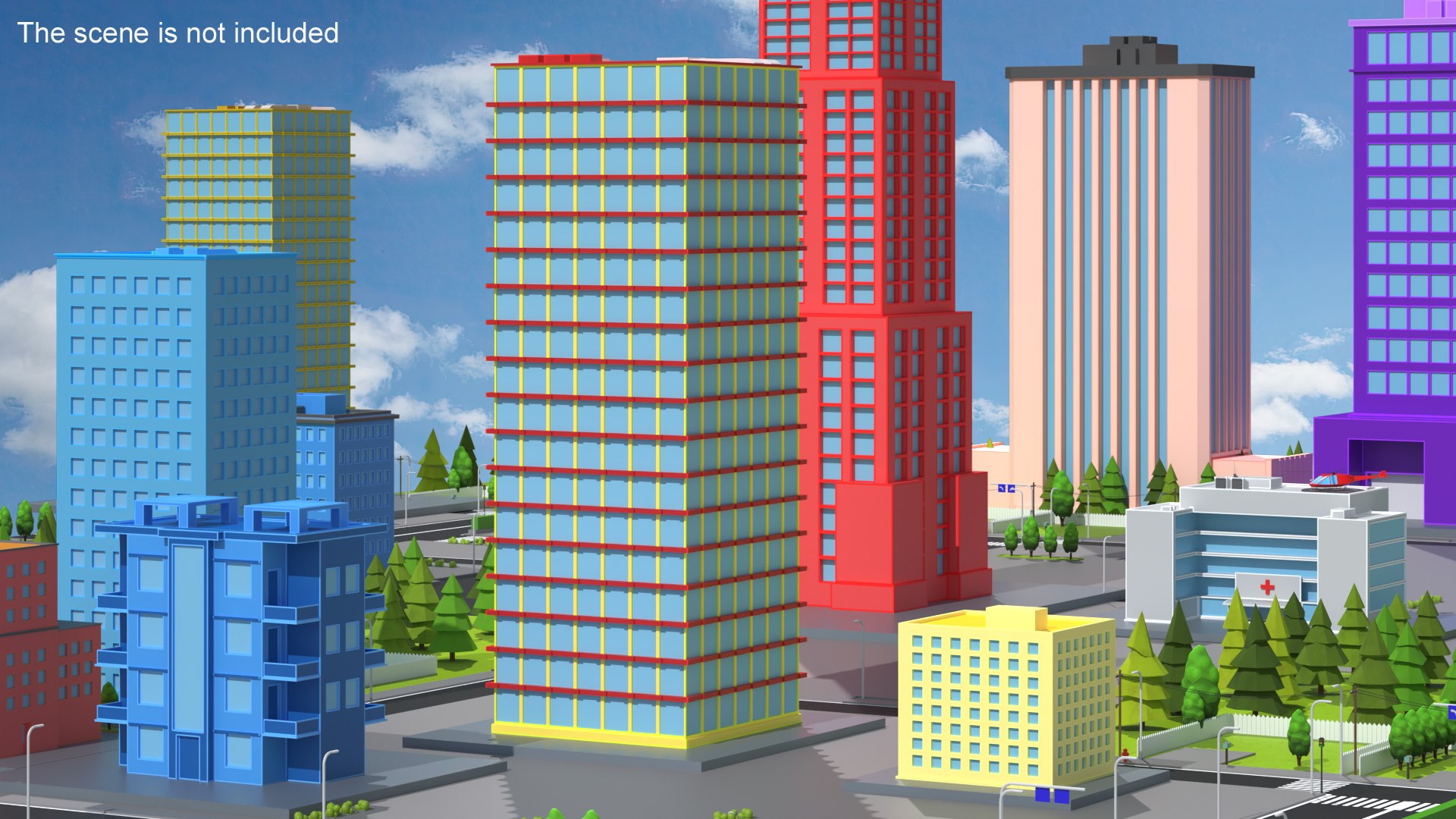 Cartoon Residential Highrise With Floor Frames Red 3D Model ...