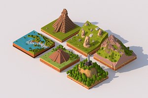 Cartoon Low Poly South America Landmarks Pack