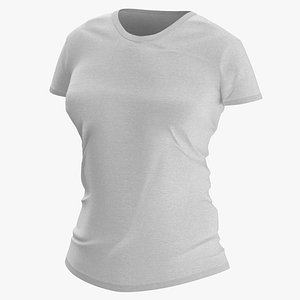 3D T Shirt Worn Female Crew Neck Pose 01 White Blank and Banded Heather model