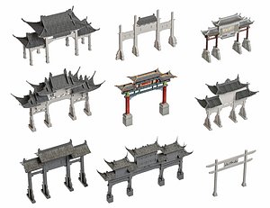 3D Ancient Asian Architecture Memorial Archway Torii Gateway Honorific Arch Chinese Architectural Arch