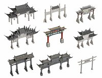 Ancient Asian Architecture Memorial Archway Torii Gateway Honorific Arch Chinese Architectural Arch