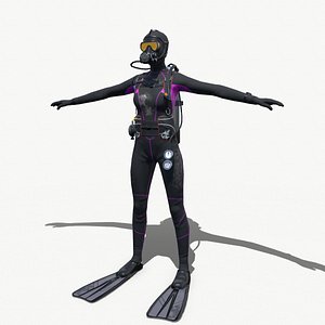 Scuba Diver Female rigged 3D model