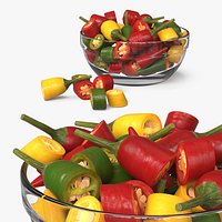 Mixed Chili Peppers in Glass Bowl Multicolor