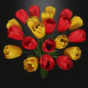 3d red yellow tulips vase model