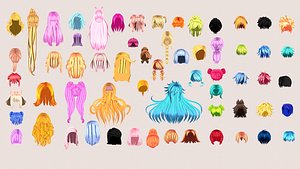 3D Stylized Anime Hair Collection Pack - 60 High Quality Game Ready Hairstyles