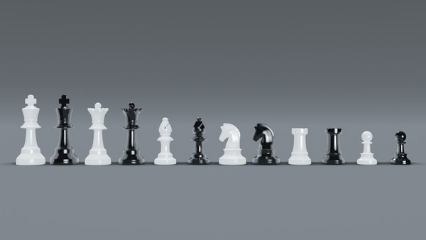 3D simple black white chess pieces