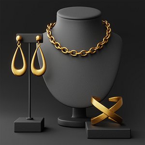 Teard Earring Chain Neckless and Cuff Bracelet