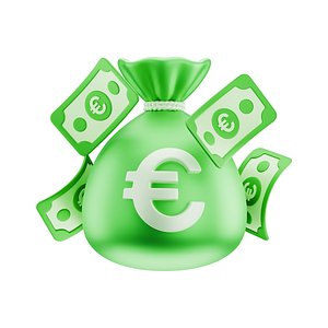 3D Banknote Euro Money Bag Cash Icon model