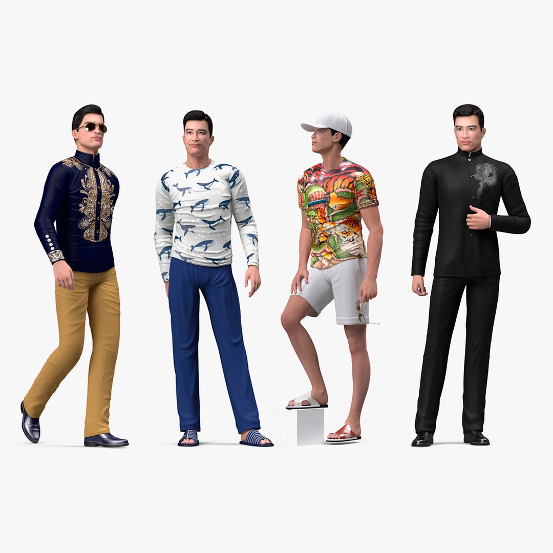 Rigged Asian Men Collection 2 3D model preview