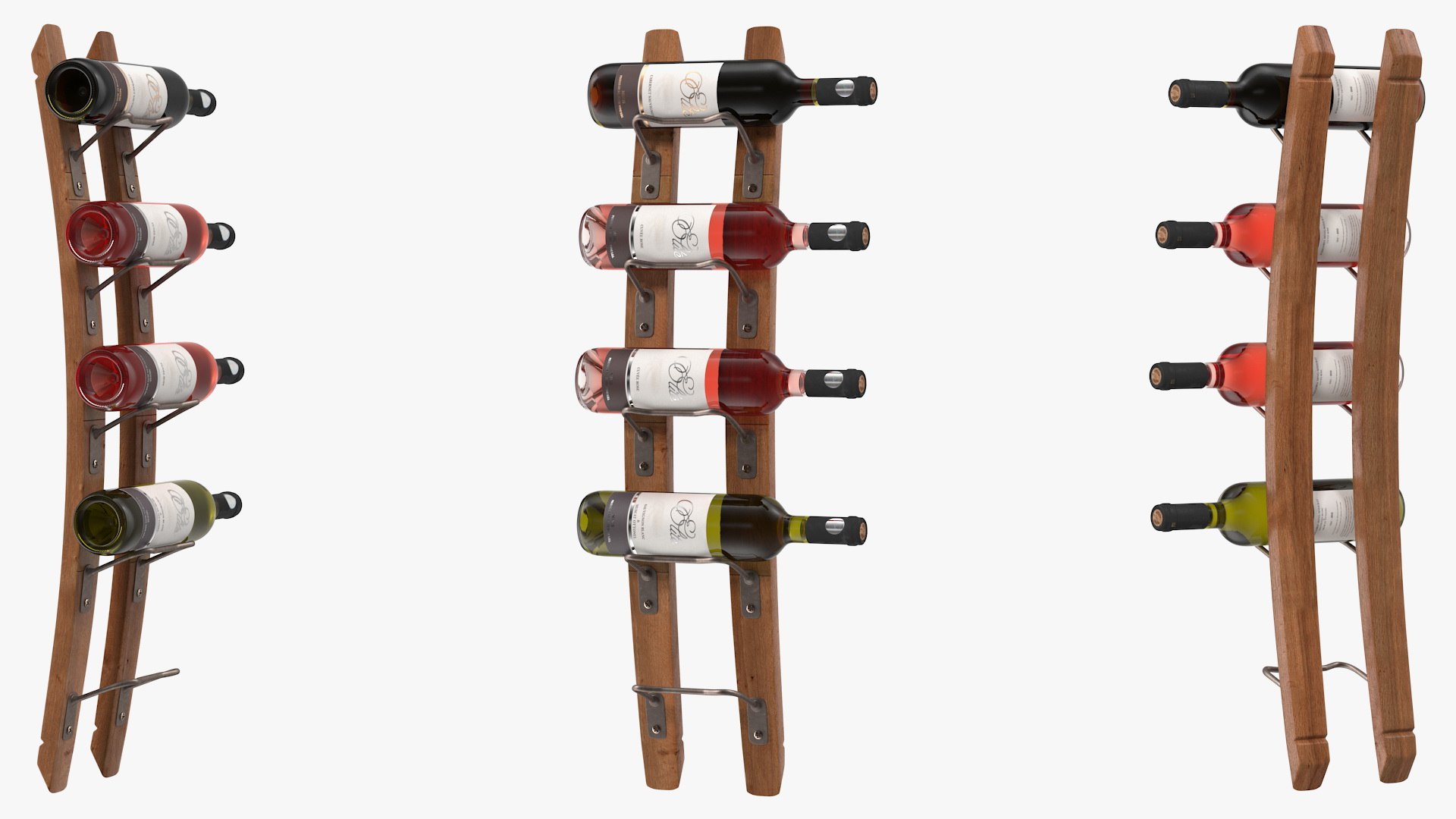 Wooden Mounted Vertical Rack with Wine Bottles 3D model preview