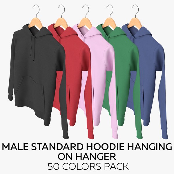 3D model Male Standard Hoodie Hanging on Hanger 50 Colors Pack TurboSquid 1823072