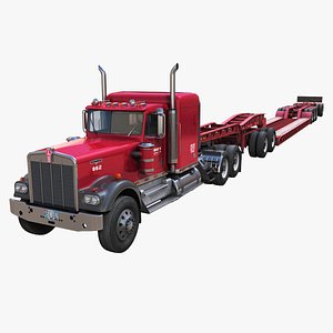 Kenworth W900A lowboy semitruck 3D model